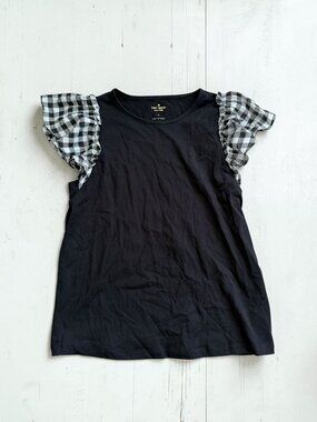 KATE SPADE Black Plaid Ruffle Sleeve Top Size Small